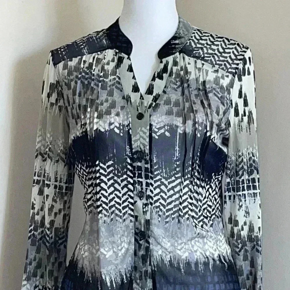 PerSeption Concepts Sheer Button Down Roll Sleeve Blouse.​​ - Picture 2 of 16